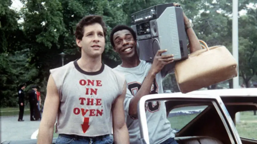 Steve Guttenberg and Michael Winslow in "Police Academy"