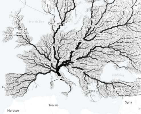 Cartina d'Europa con strade che portano a Roma