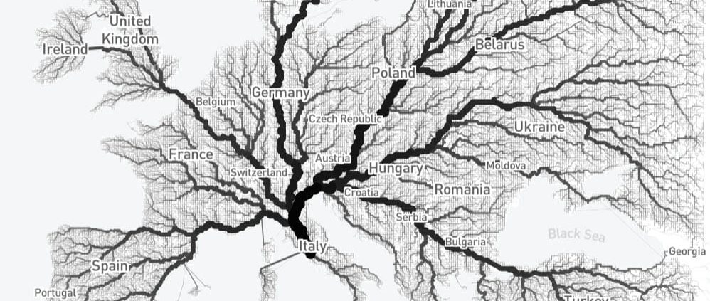 Cartina d'Europa con strade che portano a Roma