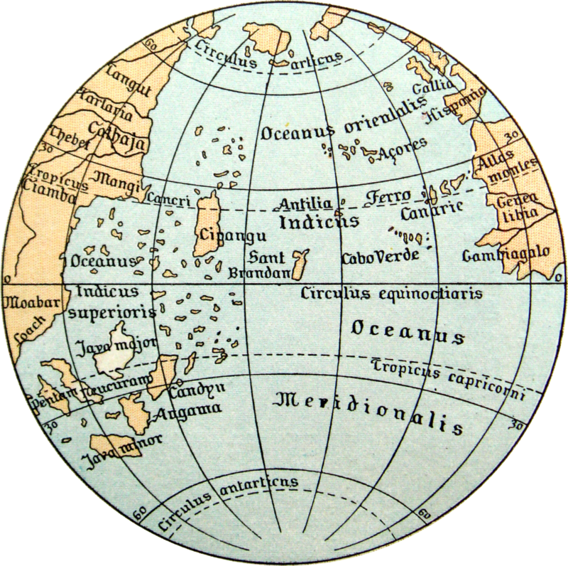 Il mare tra Europa e Asia raffigurato nell'Erdapfel ©Kintetsubuffalo/Public Domain https://commons.wikimedia.org/wiki/File:Martin_Behaim_1492_Ocean_Map.png