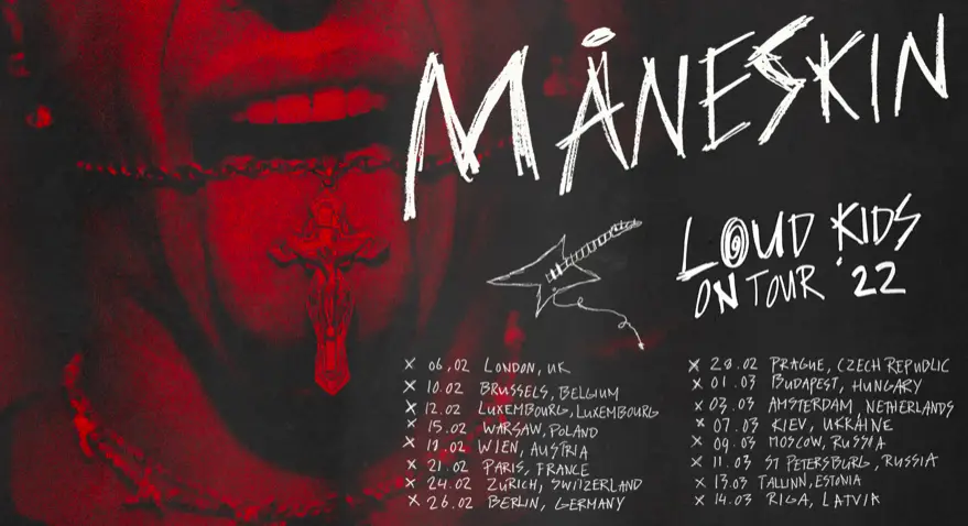 Concerto dei Måneskin - Screenshot https://www.vivoconcerti.com/artisti/m-neskin/maneskin-loud-kids-on-tour-2022
