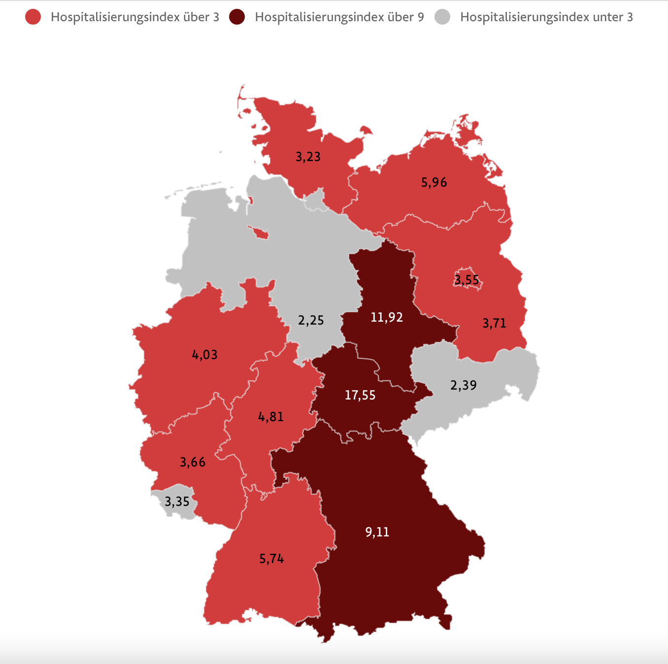 L'indice di ospedalizzazione nelle varie zone della Germania - Fonte Robert Koch Institut