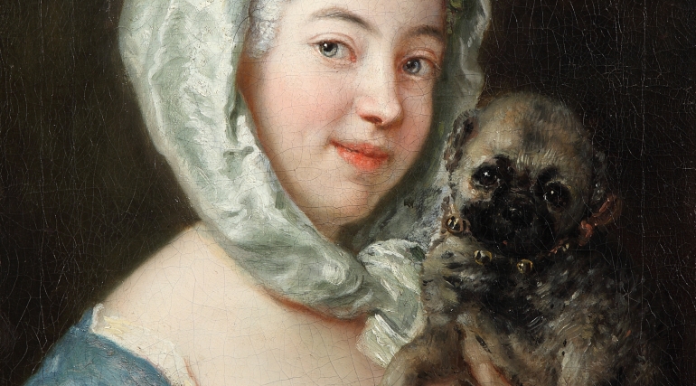 Antoine Pesne, Marie de Rège, geb. Pesne mit einem Mopshund, um 1745, © Staatliche Museen zu Berlin, Gemäldegalerie / Jörg P. Anders