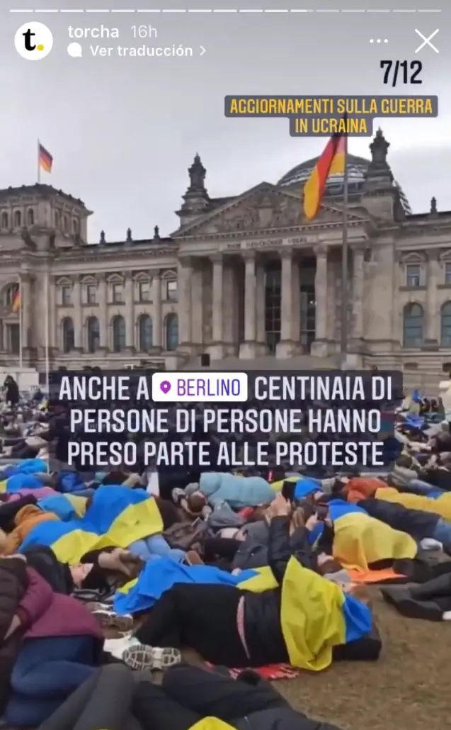 Protesta a Berlino, screenshot da Instagram, ©torcha