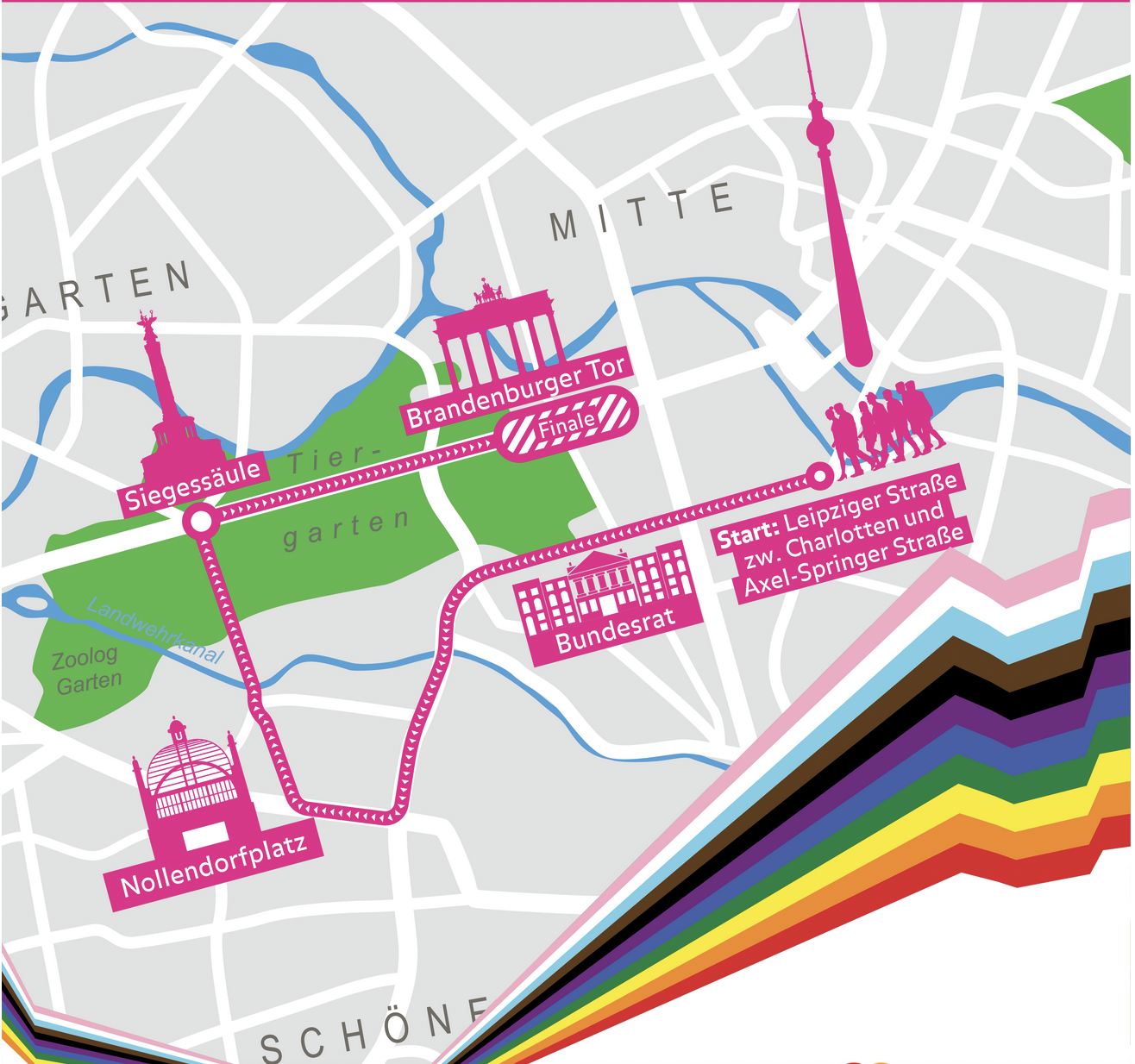 Il corteo del Berlin Pride 2022 dal sito ufficiale https://csd-berlin.de/en/csd-berlin-2022-2/demo-route-finale-2022/