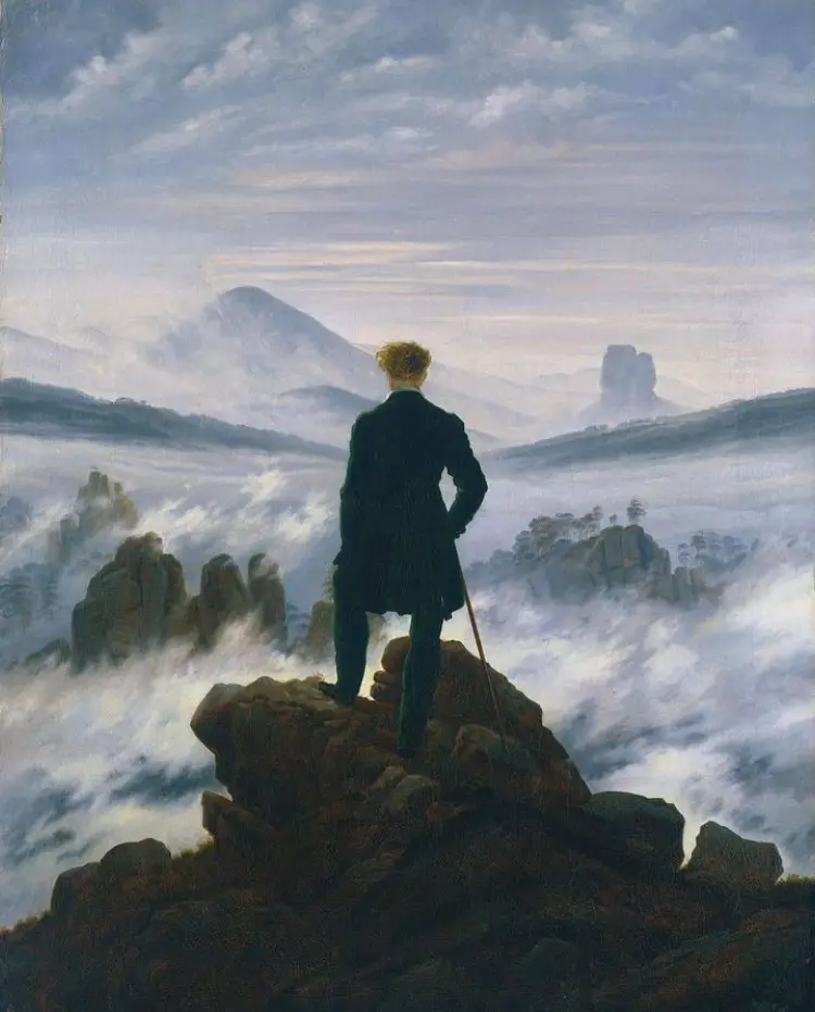 Viandante sul mare di nebbia di Caspar David Friedrich 1818 screenshot di instagram