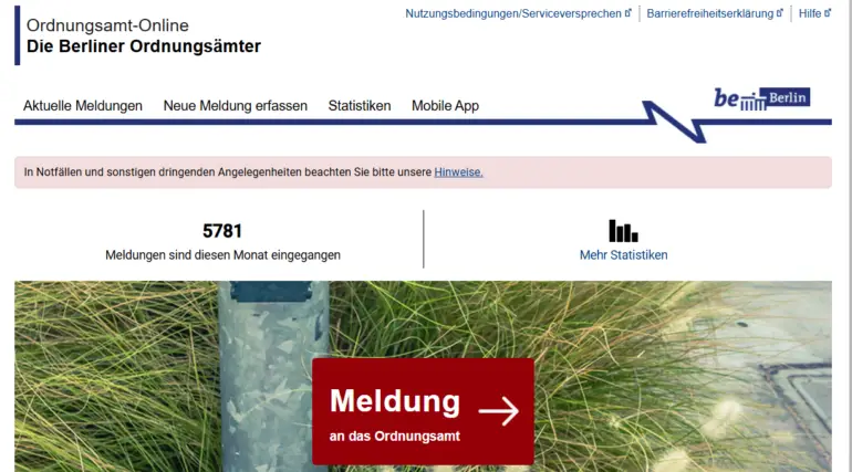 Screenshot dell'app Ordnungsamt-Online https://ordnungsamt.berlin.de/frontend/
